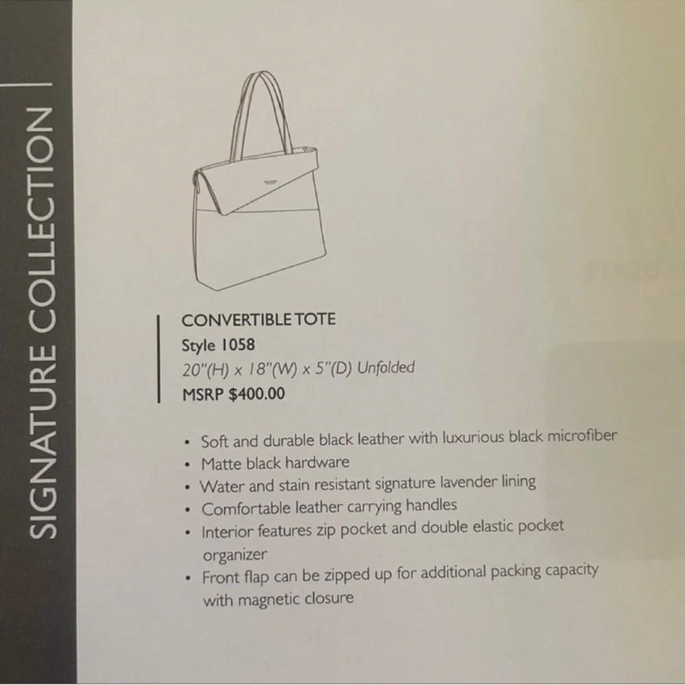 VERA WANG SIGNATURE Convertible Leather & Nylon Work Tote EUC